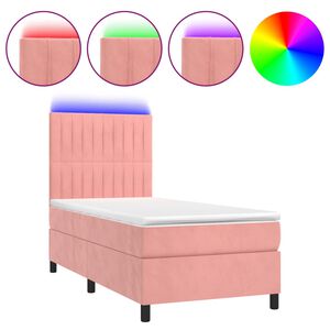 vidaXL Boxspringbett mit Matratze & LED Rosa 90x190 cm Samt