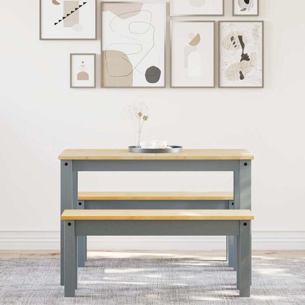 vidaXL 3-tlg. Essgruppe Panama Grau Massivholz Kiefer