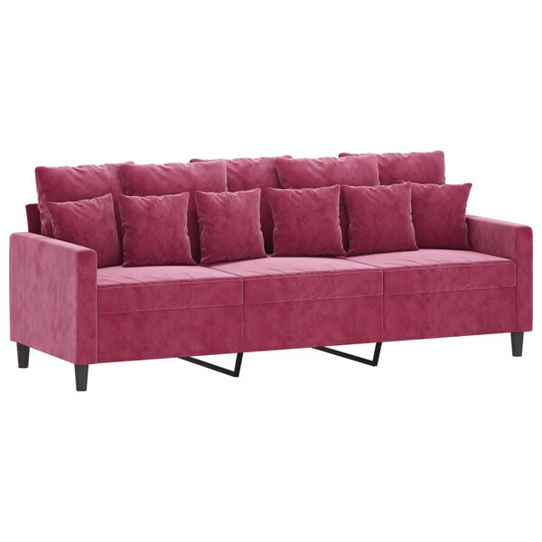 vidaXL 3-Sitzer-Sofa mit Hocker Weinrot 180 cm Samt