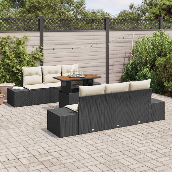 vidaXL Garten Essgruppe mit Kissen mit Kissen 7 pcs Schwarz und Creme