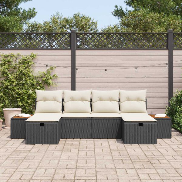 vidaXL Gartensofa-set mit Kissen 6 pcs Schwarz Poly-Rattan