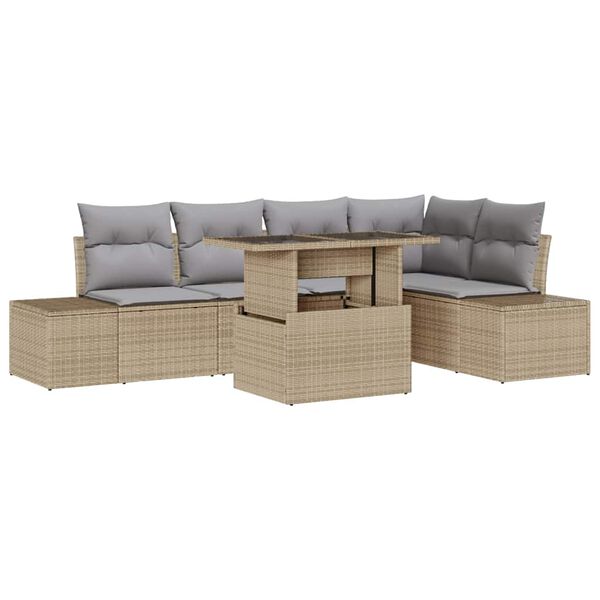vidaXL Garten-Sofa-Set mit Kissen 6 pcs Beige Poly Rattan