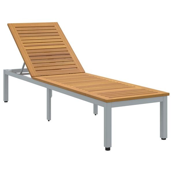 vidaXL Sonnenliege 1-Person Grau 200 x 55 x 35cm Massivholz Akazie