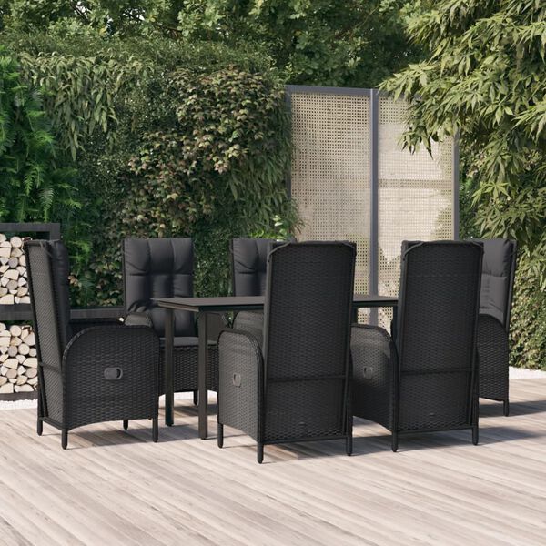 vidaXL 7-tlg. Garten-Essgruppe mit Kissen Schwarz Poly Rattan