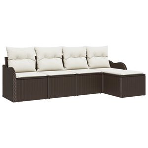 vidaXL Garten-Sofa-Set mit Kissen mit Speicher 5 pcs Braun Poly Rattan