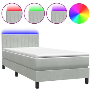 vidaXL Boxspringbett mit Matratze & LED Hellgrau 90x210 cm Samt