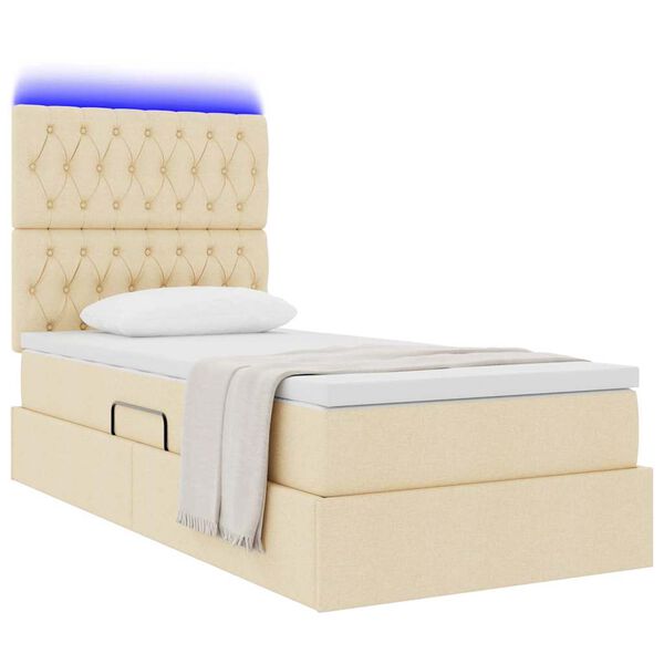 vidaXL Bett mit Stauraum und LED mit LED Creme 100 x 200 cm Polyester