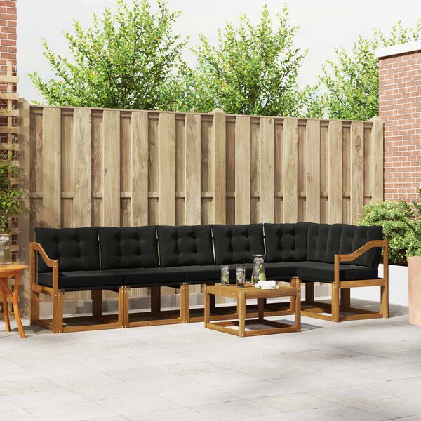 vidaXL Outdoor-Sofagarnitur mit Kissen 7 pcs Nat&uuml;rlich und Schwarz