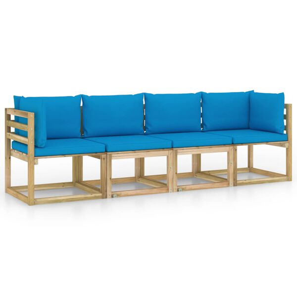 vidaXL Gartensofa 4-Sitzer mit Kissen in Hellblau