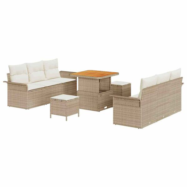 vidaXL Garten-Sofa-Set mit Kissen mit Speicher 9 pcs Beige und Creme