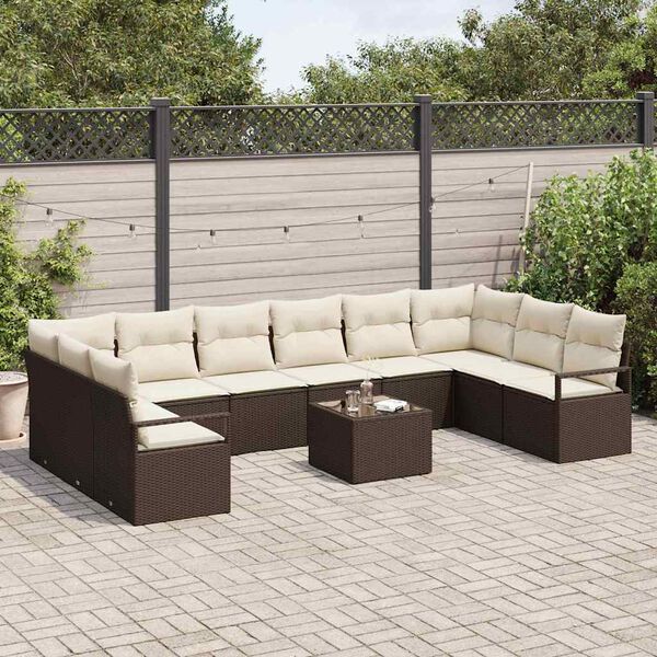 vidaXL Sofa Set mit Kissen 11 pcs Braun Poly Rattan