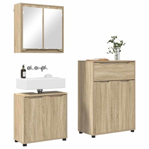 vidaXL Badezimmerm&ouml;bel-Set mit Regal 3 pcs Sonoma-Eiche Holzwerkstoff