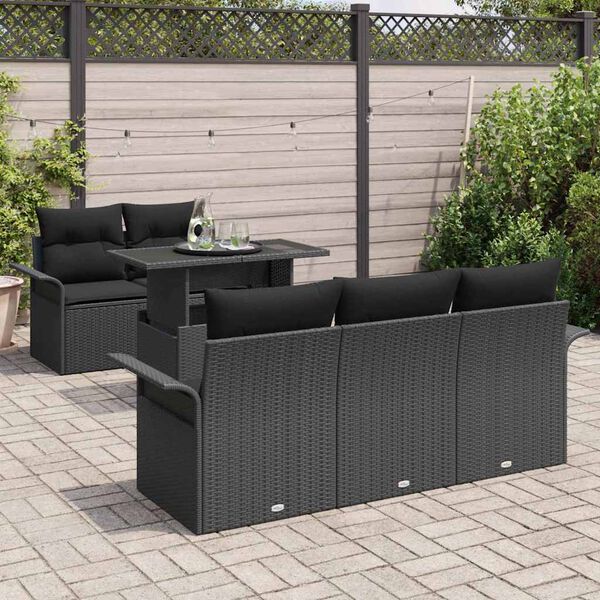 vidaXL Gartensofa-set mit Kissen 6 pcs Schwarz Poly-Rattan