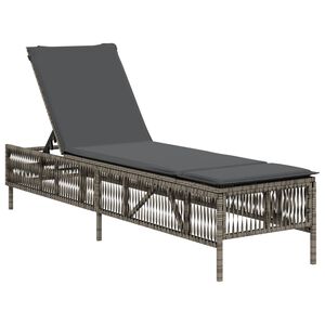 vidaXL Sonnenliege mit Auflage Grau Poly Rattan