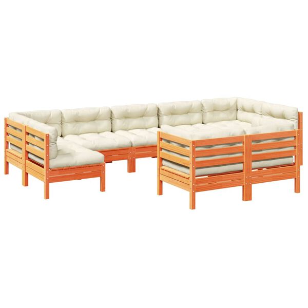 vidaXL 9-tlg. Garten-Sofagarnitur mit Kissen Wachsbraun Kiefernholz