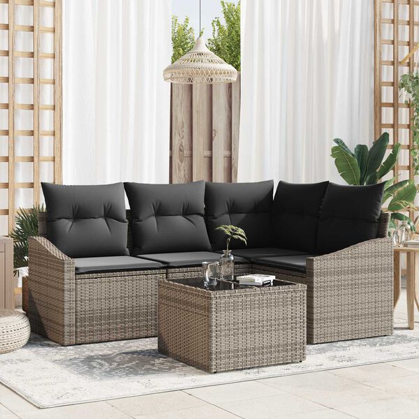 vidaXL Sofa Set mit Kissen mit Speicher 5 pcs Hellgrau Poly-Rattan