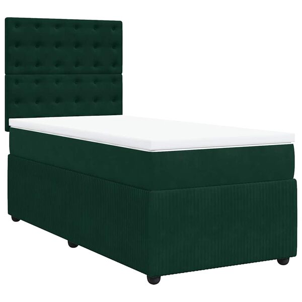 vidaXL Boxspringbett mit Matratze Dunkelgr&uuml;n 90x190 cm Samt