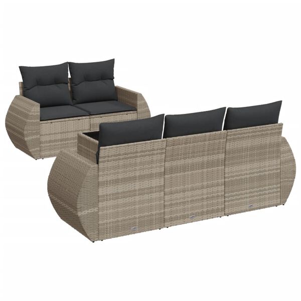 vidaXL 6-tlg. Garten-Sofagarnitur mit Kissen Hellgrau Poly Rattan