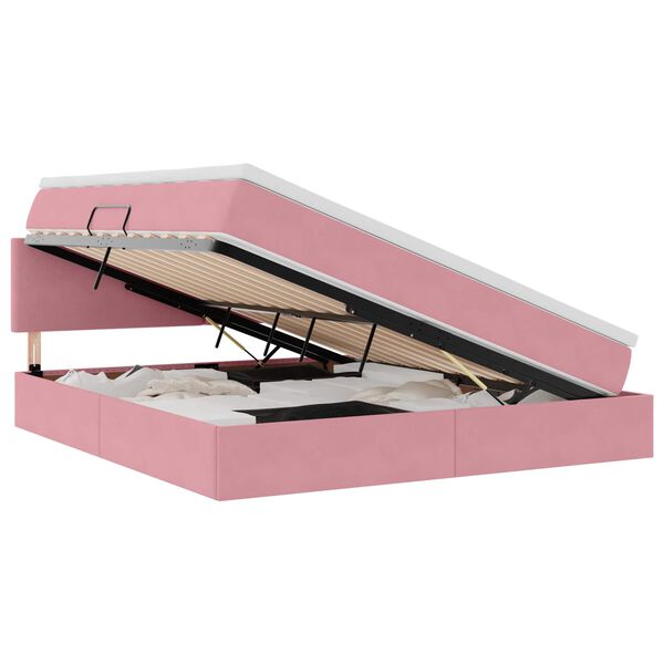 vidaXL Bett mit Stauraum und LED mit Matratze Rosa 160 x 200 cm Samt