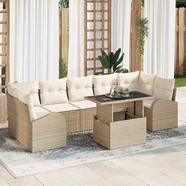 vidaXL Garten-Sofa-Set mit Kissen 8 pcs Beige Poly Rattan