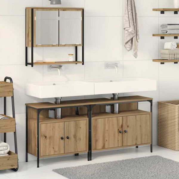 vidaXL Badezimmerm&ouml;bel-Set mit Regal mit T&uuml;r 3 pcs Braun Holzwerkstoff