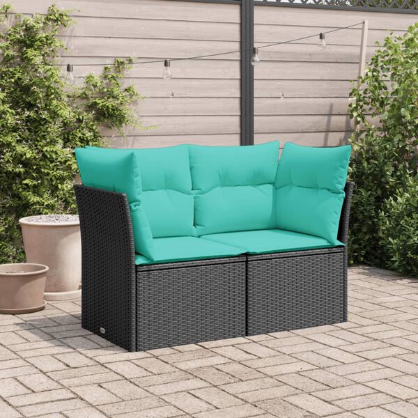 vidaXL Gartensofa mit Kissen 2-Sitzer Schwarz Poly Rattan