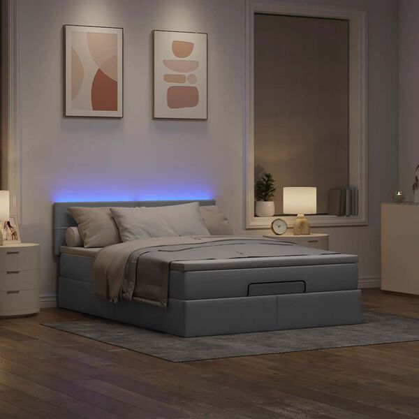 vidaXL Ottomane Bett mit Matratze & LEDs Hellgrau 140x190 cm Stoff