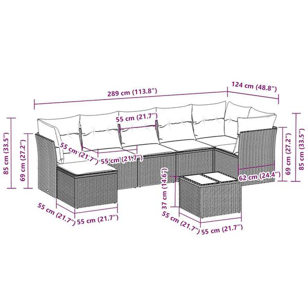 vidaXL 8-tlg. Garten-Sofagarnitur mit Kissen Hellgrau Poly Rattan