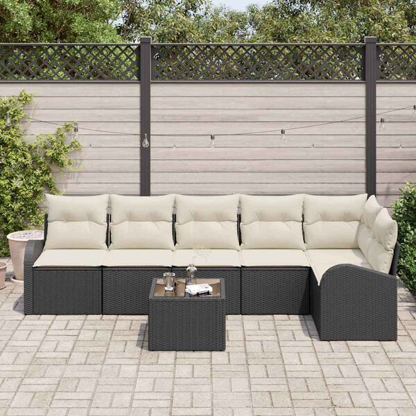 vidaXL Gartensofa-set mit Kissen 7 pcs Schwarz und Wei&szlig; Poly-Rattan