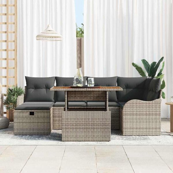 vidaXL Garten-Sofa-Set 7 pcs Grau Poly-Rattan