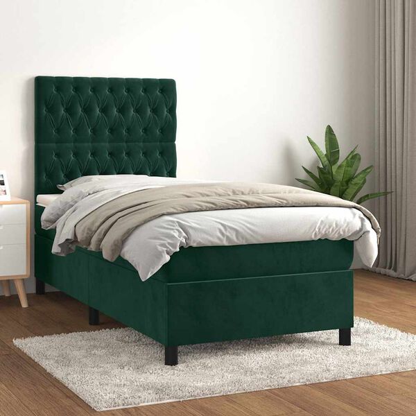 vidaXL Boxspringbett mit Matratze Dunkelgr&uuml;n 90x200 cm Samt