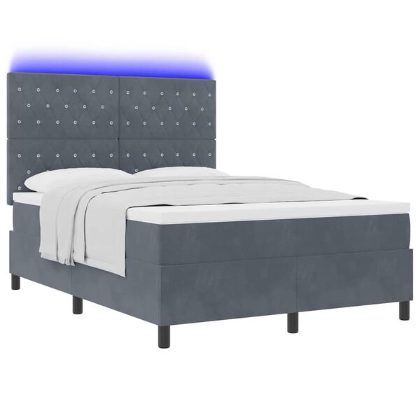vidaXL LED Boxspringbett mit Matratze Dunkelgrau 140 x 200 cm Samt