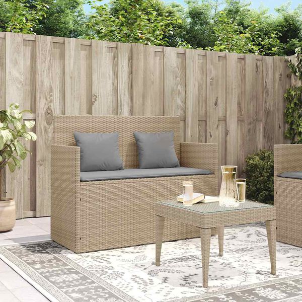 vidaXL Gartenbank mit Kissen Beige Poly Rattan