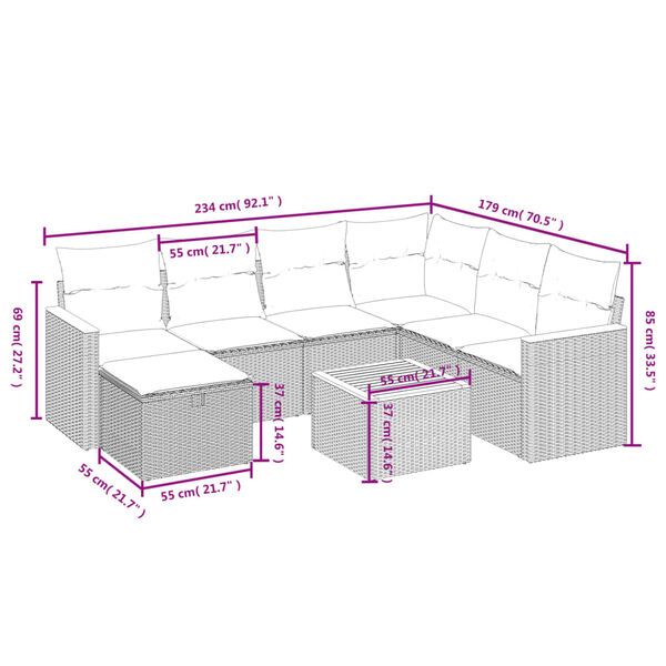vidaXL 8-tlg. Garten-Sofagarnitur mit Kissen Schwarz Poly Rattan