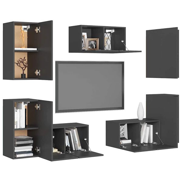 vidaXL 7-tlg. TV-Schrank-Set Grau Holzwerkstoff