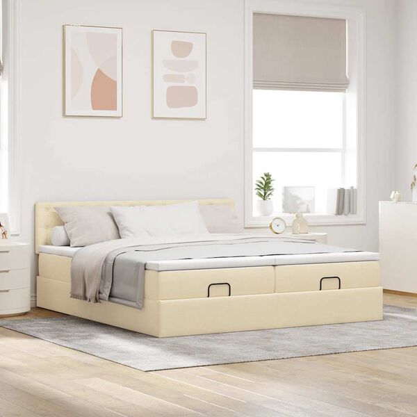 vidaXL Ottoman-Bett mit Matratzen & LEDs Creme 180x200 cm Stoff