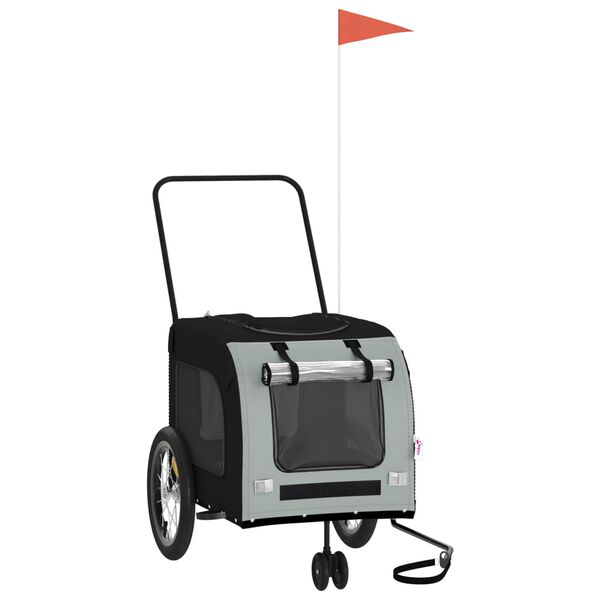 vidaXL Fahrradanh&auml;nger Hunde Schwarz und Grau Oxford-Gewebe und Eisen