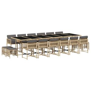 vidaXL 17-tlg. Garten-Essgruppe mit Kissen Beigemischung Poly Rattan