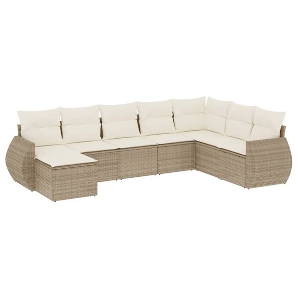 vidaXL 8-tlg. Garten-Sofagarnitur mit Kissen Beige Poly Rattan