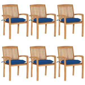 vidaXL Stapelbare Gartenst&uuml;hle mit Kissen 6 Stk. Massivholz Teak