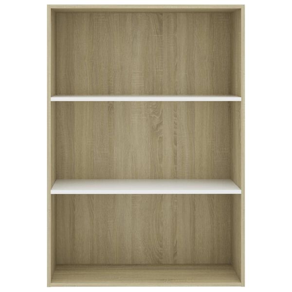 vidaXL B&uuml;cherregal 3 F&auml;cher Wei&szlig; Sonoma-Eiche 80x30x114 Holzwerkstoff