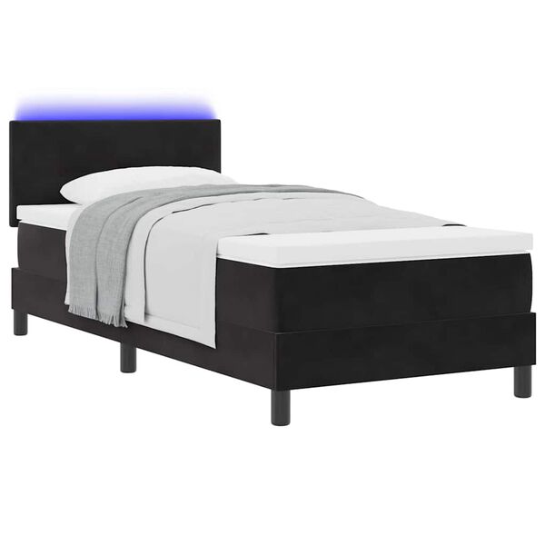 vidaXL LED Boxspringbett mit Matratze mit LED Schwarz 80 x 200 cm Samt