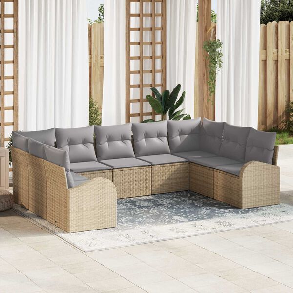 vidaXL Sofa Set mit Kissen 9 pcs Beige Poly Rattan