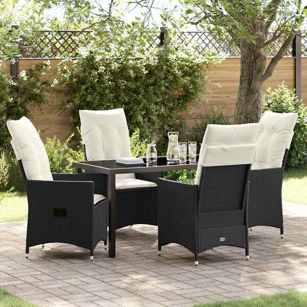 vidaXL Garten Essgruppe mit Kissen 5 pcs Schwarz Poly Rattan