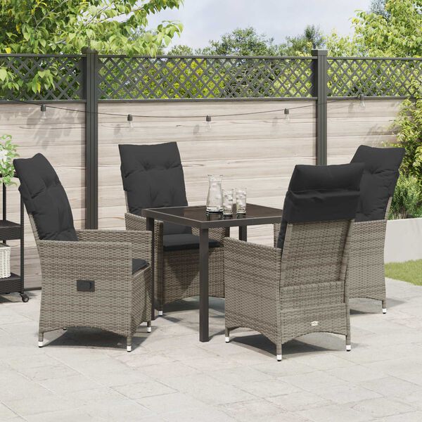vidaXL Garten Essgruppe mit Kissen 5 pcs Grau Poly-Rattan