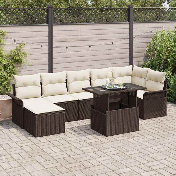 vidaXL Sofa Set mit Kissen 8 pcs Braun Poly-Rattan