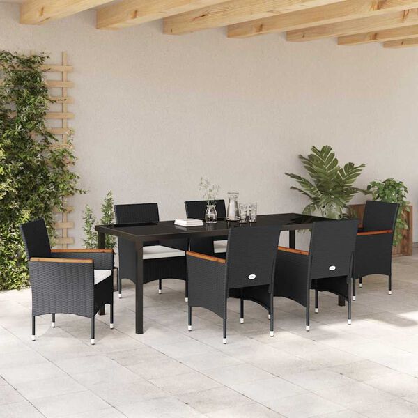 vidaXL Garten Essgruppe mit Kissen 7 pcs Schwarz Poly-Rattan