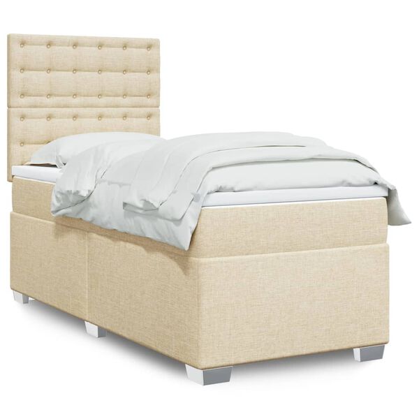 vidaXL Boxspringbett mit Matratze Creme 90x200 cm Stoff