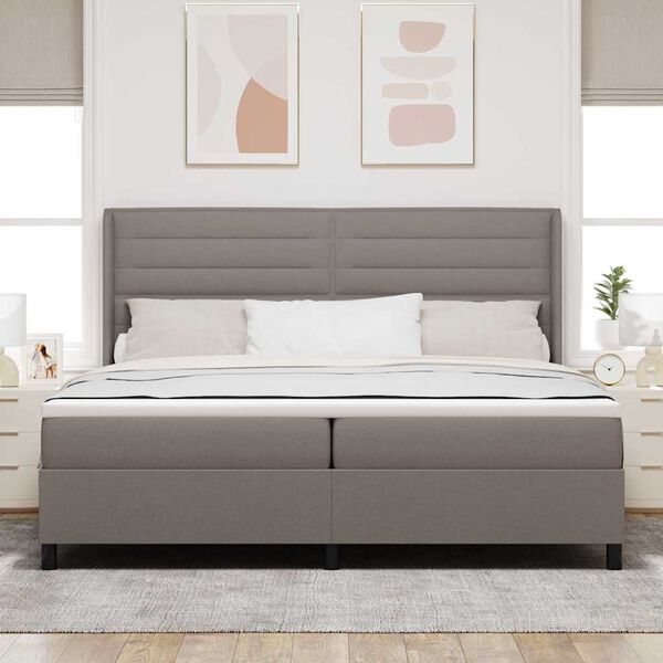 vidaXL LED Boxspringbett mit Matratze Taupe 200 x 200 cm Stoff