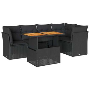 vidaXL 6-tlg. Garten-Sofagarnitur mit Kissen Schwarz Poly Rattan